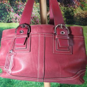 COACH Large Leather Satchel Shoulder Bag Purse Maroon | Burgundy Coach F10912